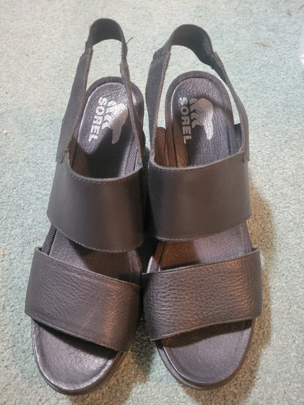 Sorel Black Leather Double-Strap Slingback Sandals